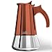 London Sip Caffettiera Acciaio Inossidabile per Fornello a Induzione, Caffè come al bar direttamente a casa tua con la moderna caffettiera cromata, Rame , 6 tazze (300 ml)