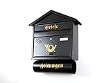 XXL Briefkasten Postkasten Zeitungsrolle Namenschild Wandmontage Spitzdach (Anthrazit-Grau)