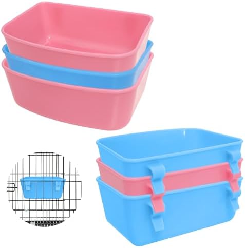 6 Pack Feeder (Blue, Pink), Hanging Feeder,Food and Water Container, Bath Water Bowl Universal for Birds Hamsters Mice Rats Rabbit Guinea Pig Small Pets