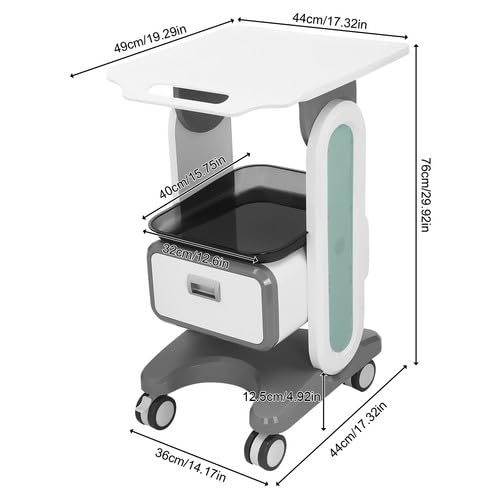 Carrello portautensili medico portatile con cassetti e 4 ruote universali per cosmetici, portata 60 kg, 44 x 36 x 76 cm