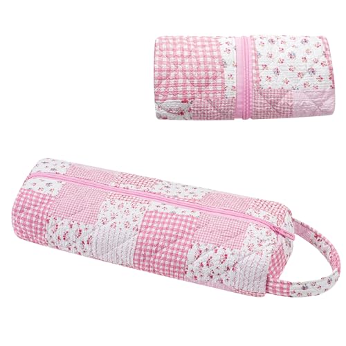 Image of RSRSLEII Quilted Hair Tools Travel Bag，Hair Styling Accessories Storage Case for Shark FlexStyle, Dyson Airwrap Hair Dryer, Curling Iron, Revlon Hair Tools，Portable and foldable(10 Pink Check)