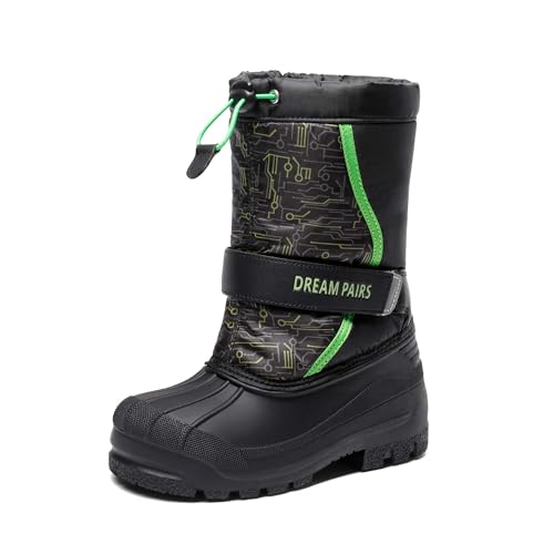 DREAM PAIRS Boys & Girls Mid Calf Water-Resistant Winter Snow Boots for Toddler/Little/Big Kid 10 Toddler Black/Neon/Green