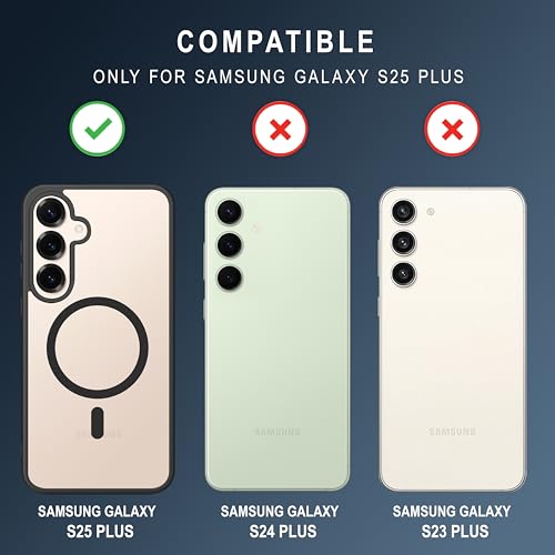 Image of CEDO Cover for Samsung Galaxy S25 Plus (5G) | Compatible with MagSafe Wireless Charging | Designed with Magnetic Lock Shockproof Phone Bumper Transparent Back Case Cover (Black)