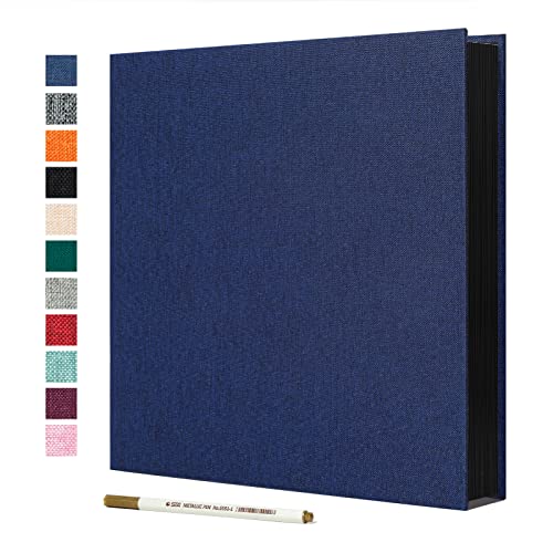 Spbapr Large Photo Album Self Adhesive Linen Cover Magnetic Scrapbook Album DIY Scrap Book 40 Black Sticky Pages for 3x5 4x6 5x7 8x10 Pictures with A Metal Pen