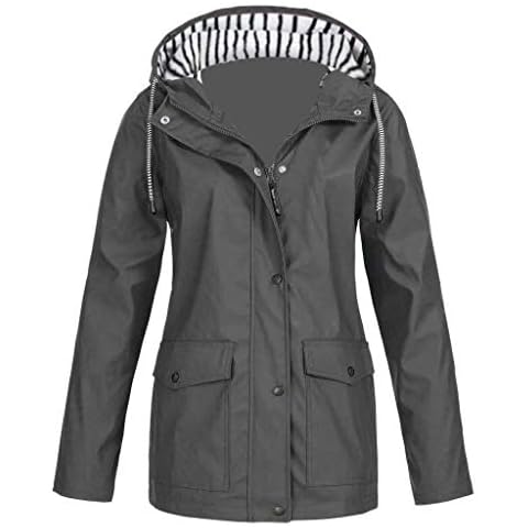 OSYARD Rain Jacket Women Windbreaker Striped Climbing Raincoats Waterproof Lightweight Outdoor Hooded Trench Coats Winter Women Casual Coat Cover