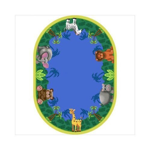 Jungle Friends 7 ft.8 in. x 10 ft.9 in. Oval WearOn Nylon Machine Tufted- Cut Pile Just for Kids Rug