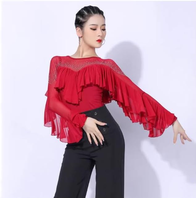 Adult Long Sleeve Latin Dancewear Women's Ruffles Salsa Dancing Outfit Ballroom Performance Clothing Tops for Samba