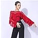 Yhhsgscr Adult Long Sleeve Latin Dancewear Women's Ruffles Salsa Dancing Outfit Ballroom Performance Clothing Tops for Samba,Red,3XL