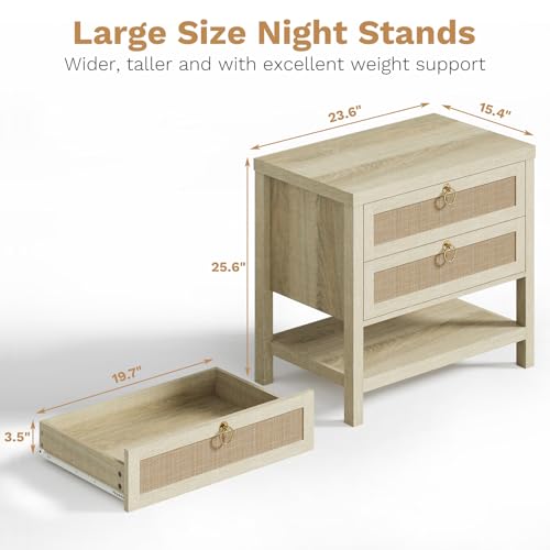 Image of Eclatara Large Rattan Night Stands:Boho Nightstand with Drawers and Storage Shelf, Reclaimed Light Oak Bedside Table End Table Side Table for Bedroom(Reclaimed Light Oak,1 Piece)