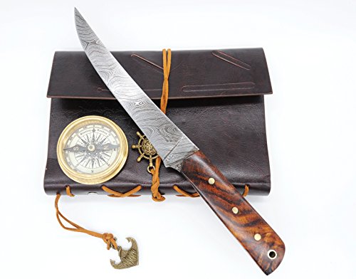 (38 5/18) Dkc-611 Salt Point Fishing Filet Knife Damascus Blade Hunting Handmade Knife Fixed Blade 4.9 Oz 10" Long 6" Blade #TOP7