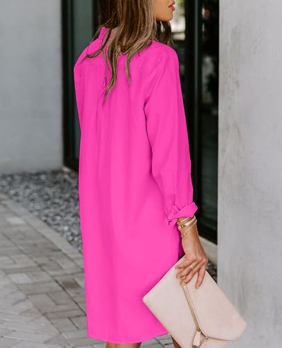 Image of Aoudery Womens Button Down Shirt Dresses with Pockets Cotton Button Up Tunics Long Sleeve Solid High Low Blouse Tops