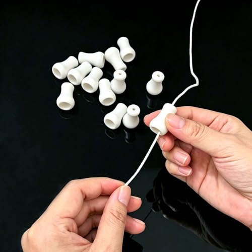 Image of Cord Knob Tassels 12 Pack, Blind Plastic Pull Cord Tassel Knobs Replacement | White Cord Knobs Drops Pull End for Window Blinds Roman Shades Curtain Crafts Drawstring Tassels
