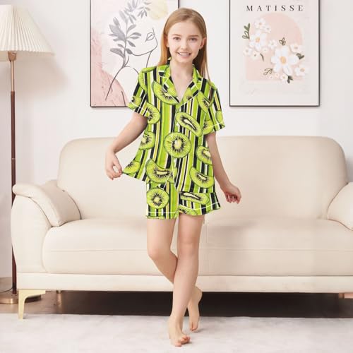 Kiwi Fruit Stripe Pajamas Set Summer Button Down Sleepwear Pjs Sets Comfy Loungewear4