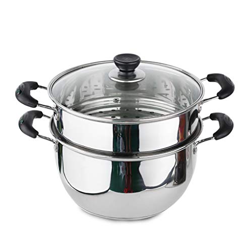 Pentola a vapore/zuppa in acciaio inox a 2 strati di grande capacità per uso domestico con vaporiera 18 cm/20 cm/22 cm/24 cm/26 cm addensato adatto per fornello a gas/induzione pentola (dimensioni: 18