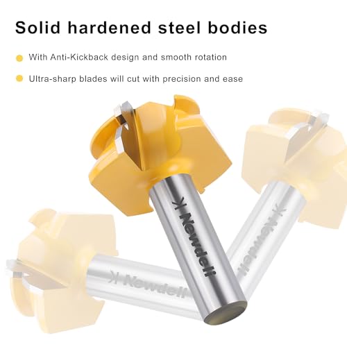 Image of Newdeli 45 Degree Lock Miter Router Bit 1 /2 Inch Shank 3 /4 inch Stock Joint Router Bit for 90-Degree Tenon Joint Woodworking