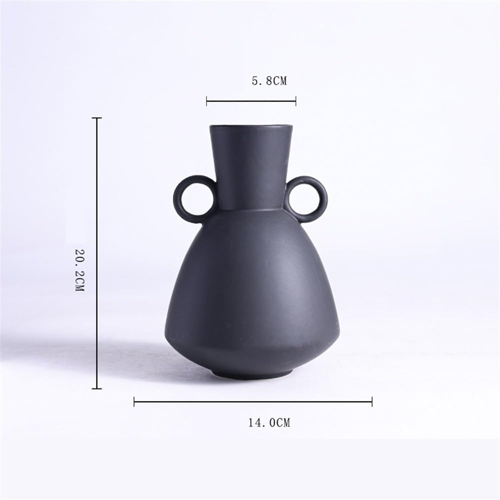 Wazon z kwiatami Czarny podwójny wazon ceramiczny z uchem, sucha kompozycja kwiatowa, dekoracja salonu, hydroponiczne świeże kwiaty Wazony z kwiatami na ozdoby świąteczne