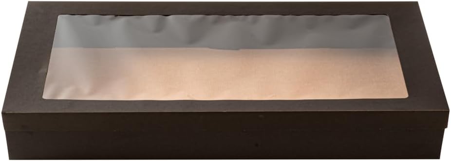 Restaurantware Cater Tek 22.2 x 10 x 3.2 Inch Baked Goods Boxes 100 Greaseproof Pastry Boxes - Window Lids Insert Tab Lock Black Paper Catering Boxes Easy Assembly For Charcuterie Or Cupcakes