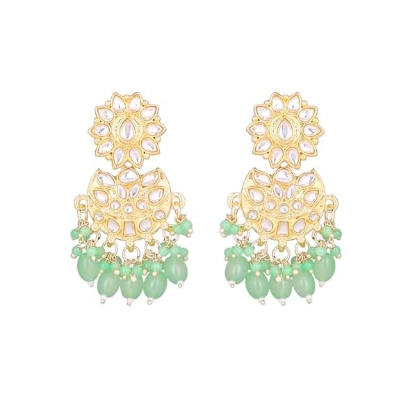 Gehena by Estele Gold Plated Flower Designer kundan studded Drop Earrings Beaded Pearls for Girl's and Women