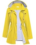 Hount Damen-Regenjacke, leicht, wasserdicht, gefüttert, Outdoor-Kapuze, Windbreaker, Trenchcoat, gelb, XL