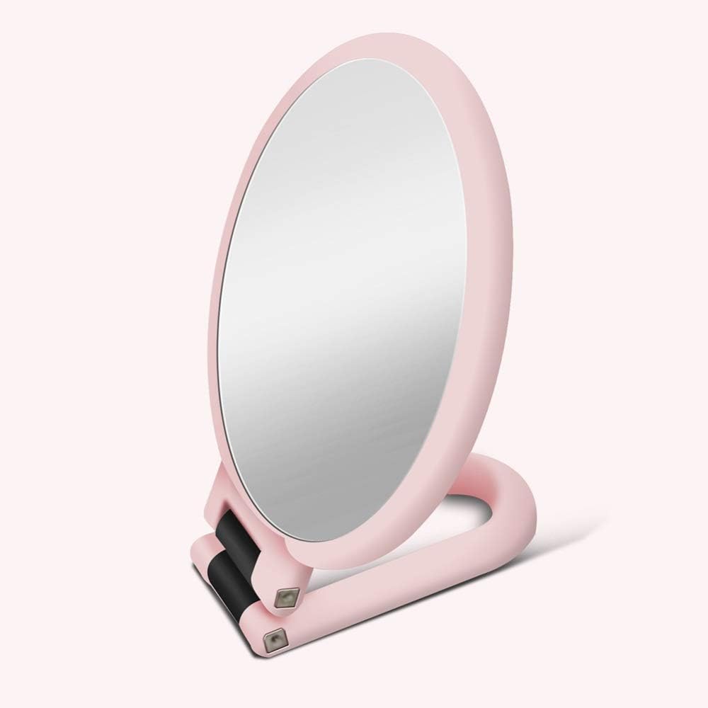 NERDOH Magnifying Handheld Vanity Mirror Travel Folding Hand Held Mirror-Double Sided Folding Adjustable Pedestal Makeup Mirror