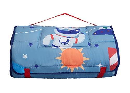 EVERYDAY KIDS Nap Mat w/Removable Pillow -Outer Space Adventures- Carry Handle with Straps Closure, Rollup Design, Soft Microfiber for Preschool, Daycare, Travel Sleeping Bag - Ages 3-6 Years by EVERYDAY KIDS - Used condition - Image 6