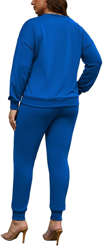 HBQ Plus Size Two Piece Outfits For Women Casual Round Neck Jogging Sets Long Sleeve Tracksuit With Pockets - Image 5