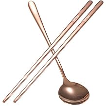 304 Stainless Steel Spoon and Chopsticks, Flat Handle Chopsticks and Spoon Set, Korean Tableware Set with Gift Box for Home, RestaurantRose