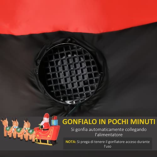 HOMCOM Père Noël Gonflable de 132cm avec traîneau et 3 Rennes, lumières LED intégrées, décoration de Noël extérieure – Image 4