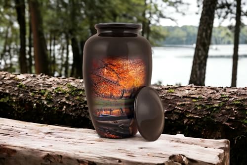 Image of Memorials Cremation Urns - Handcrafted Adult Urn, Large Burial Urns for Ashes - Orange Black