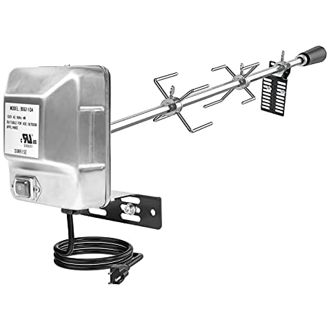TuhooMall Heavy-Duty Stainless Steel Grill Rotisserie Kit with 35 X 1/3 Inch Spit Rod, Stainless Steel Electric Motor and Necessary Rotisserie Accessories Cover