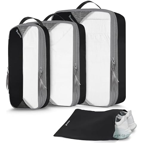 Kookoomia 4 Set/6 Set Compression Packing Cubes for Travel, Lightweight Luggage Organizer Bags, Sturdy Travel Essentials for Suitcase Organizers, Black Cover
