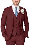 CKGJLJ Mens Wine Red Suit 3 Pieces Suit for Men Slim Fit Prom Wedding Single Breasted Mens Suits Set Wine Red S One Button Jackets Casual Regular Fit Prom Suits for Boys Teens Juniors