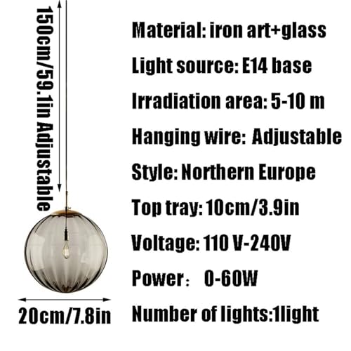 Suspension E14 boule en verre coloré de 20cm style français