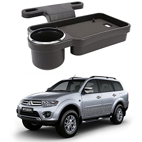 Image of Oshotto (FT-04) Foldable Car Auto Headrest Rear Back Seat Table Drink Food Cup Tray Holder Compatible with Mitsubishi Pajero Sport - Black