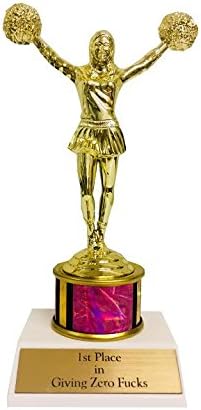 1st Place in Giving Zero F*CKS Woman Trophy Funny in Gold and Holographic Pink with Cheerleader Cheerleading Statuette