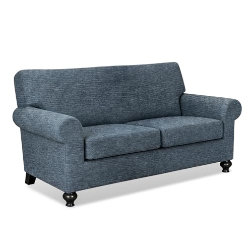 URBANLIFE 3-Piece Stretch Sofa Slipcovers for 2 Cushion Loveseat Couch, Stretch Spandex Non-Slip Sofa Cover with Elastic Bottom, Machine Washable Furniture Protector for Kids & Pets, Dusk Blue Gray