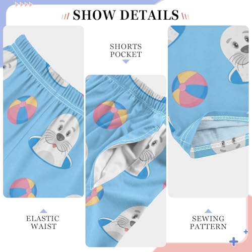 ZZXXB Seal and Balloon Boys Long Pants Soft Trousers Elastic Waist Kids Lounge Bottoms with Pockets S-XL4