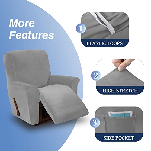 Weerrw Velvet High Stretch Recliner Chair Cover 1 Piece Recliner Couch Cover, Washable Furniture Protector With Non Slip Elastic Bottom For Kids And Pets, Silver Grey #TOP1