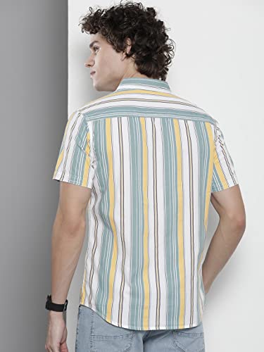 Image of The Indian Garage Co Men Regular Fit Striped Half Sleeves Cutaway Collar Casual Shirt