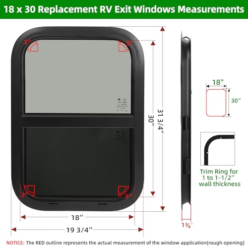 Image of 18 inchW x 30 inchH RV Windows for Cargo Trailer Camper,Tinted Vertical Sliding | Cargo Utility Trailer Window Replacement w /Screen&Trim Ring,Fit 15 /16 inch or 1-3 /8 inch Thick Wall,Allow Error 1 /16,DOT Approved