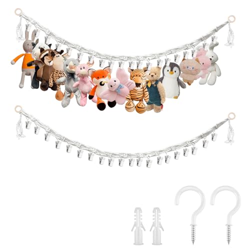 1 Stück Boho Stofftier Organizer Kette, 200cm Hängender Stofftierhalter mit 20 Metallklammern, Boho Stofftier Organizer Kette Zum Aufhängen für Plüsenpuppen, Schals, Decken, Krawatten, Socken, Mützen