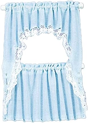 Melody Jane Dollhouse Blue Curtain & Valance Set on Rails Miniature Window Accessory