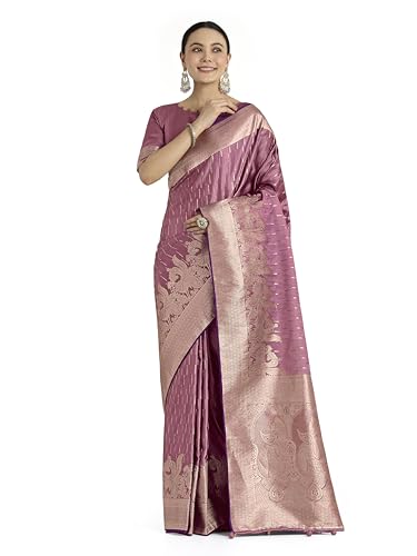 Image of Monjolika Fashion Women Divine Dusty Zari Weaving Banarasi Satin Silk Trendy Saree For Festival Wear With Matching Blouse Piece