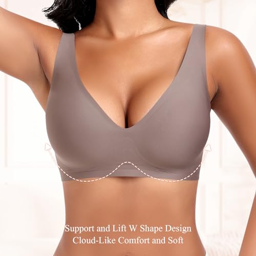 Image of DOCUMO Deep V Bras for Women No Underwire Comfort Wireless Bralettes Adjustable Sleep Seamless Plunge Bra with Bra Extender