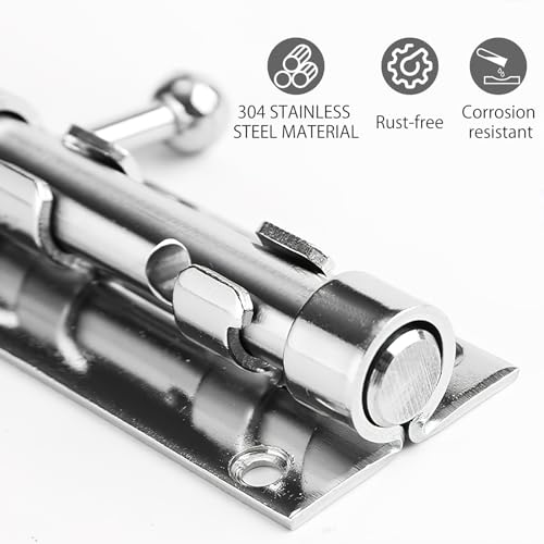 20 cm Sliding Latch Gate Latch 304 Stainless Steel Barrel Bolt Heavy Duty Door Security Lock Thickened Door Bolt Hardware with Mounting Screws for Barn Fence Shed Cellar - Image 3