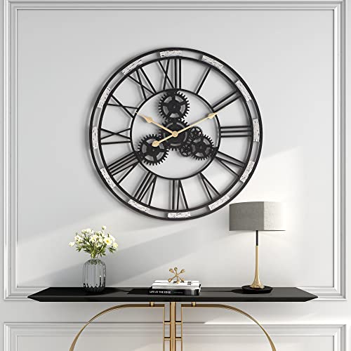 Thcisl Large Metal Wall Clock With 27 Inch Big Round Clock Black & White Big Round Clocks 3D Roman Numerals Living Room Battery Powered Silent Clock #TOP1