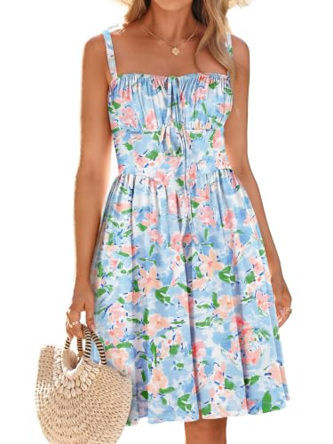 Image of YIOYOLA Womens Summer Mini Corset Casual Dresses Spaghetti Straps Lace Up Vacation Beach Sundress with Pockets 2026