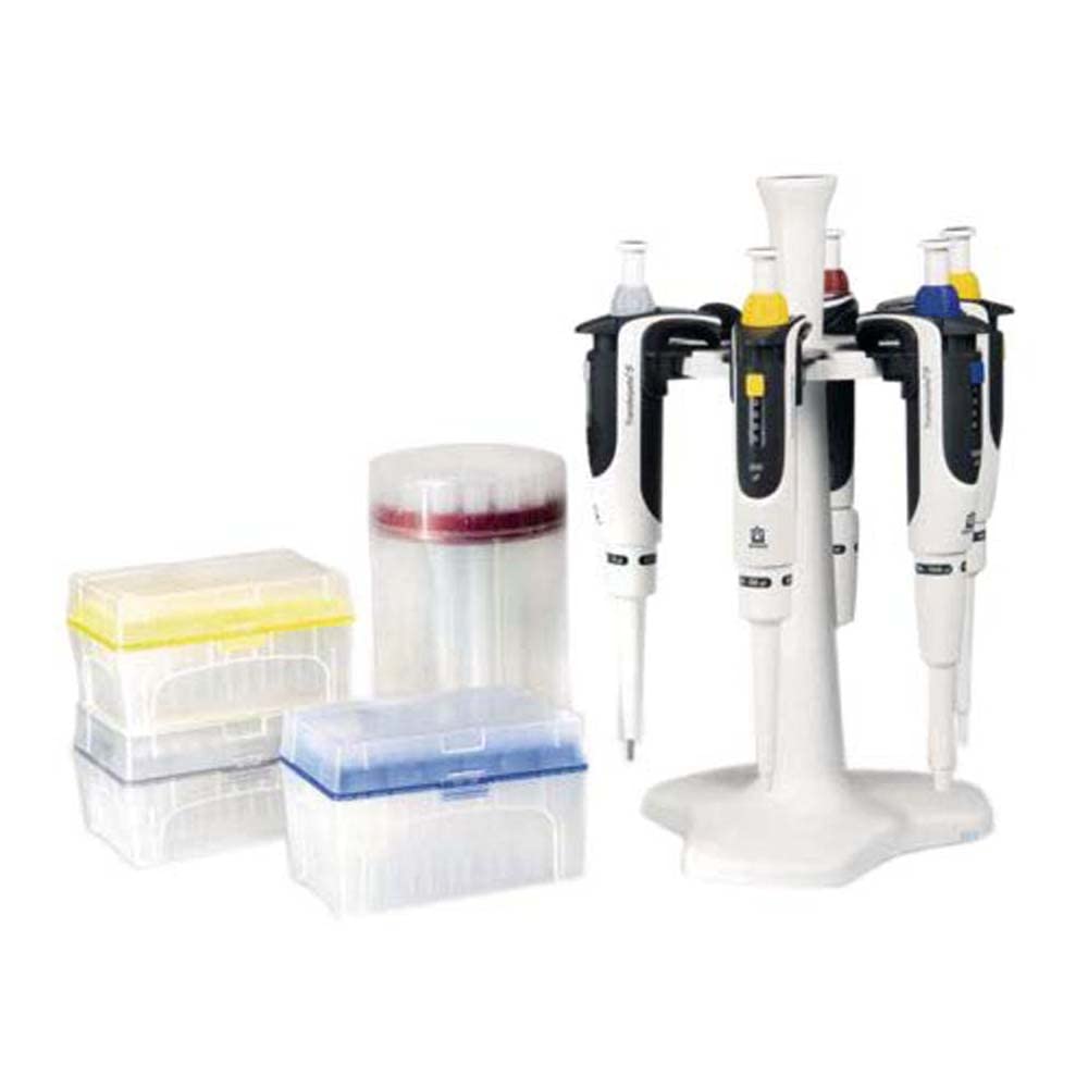 neoLab Transferpette S Starter-Kit mit drei variablen Pipetten 0,5 bis 1000 Mikroliter und Regalhaltern, DE-M