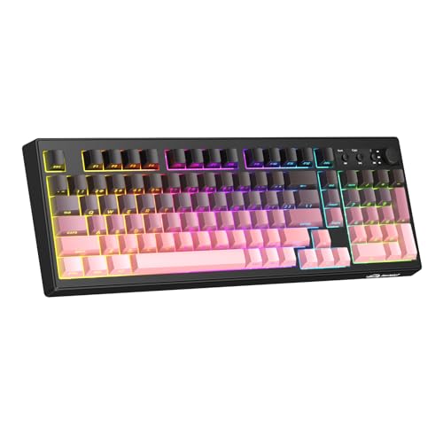 ZIYOU LANG K100 Clavier Gamer sans Fil, Tri-Mode (BT/2.4G/Câble) Clavier à Membrane avec Molette, 102 Touches PBT à Gradient, Batterie 4000mAh, Rétroéclairage RGB pour PC/Mac et Plus - Mûre