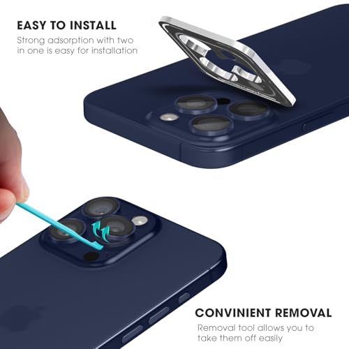 Image of GRIPP 3in1 Focal Camera Lens Protector for iPhone 15 Pro, iPhone 15 Pro Max / 16 Pro / 16 Pro Max / 17 Pro / 17 Pro Max, Aluminium Alloy Ring, Ultra-Clear HD Glass, Easy Install - Diamond Blue